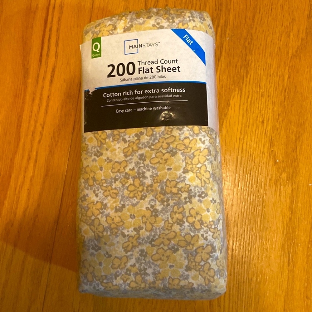 Mainstays flat Sheet queen yellow gray and white,NWT